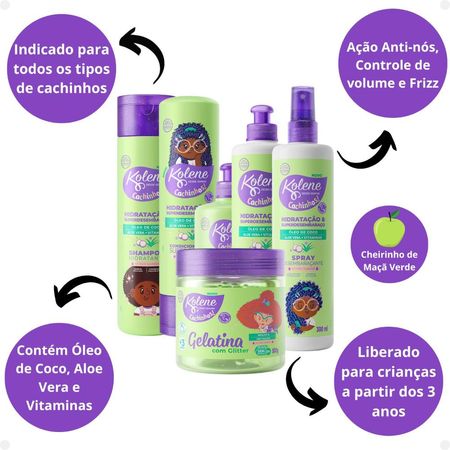 Kit-Kolene-Cachinhos:-Shampoo-+-Condicionador-+-Creme-para-Pentear-+-Ativador-de-Cachos-+-Spray-Desembaraçante-+-Gelatina--3