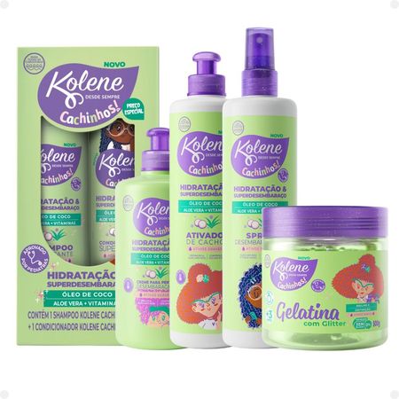 Kit-Kolene-Cachinhos:-Shampoo-300ml-+Condicionador-200ml-+-Creme-para-Pentear-+-Ativador-de-Cachos-+-Spray-Desembaraçante-+-Gelatina--1