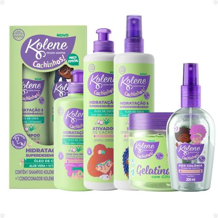 Kit-Kolene-Cachinhos:-Shampoo-300ml-+-Condicionador-200ml-+-Creme-para-Pentear-+-Ativador-de-Cachos-+-Spray-Desembaraçante-+-Gelatina-+--Deo-Colônia--1