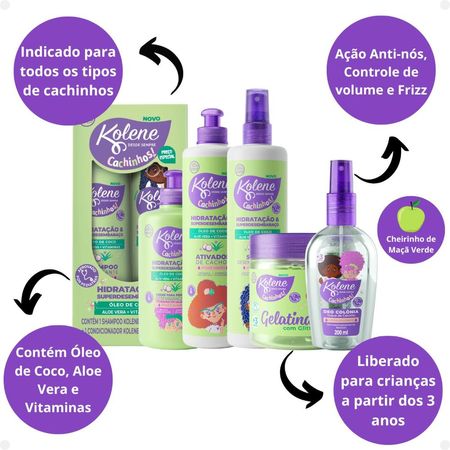 Kit-Kolene-Cachinhos:-Shampoo-300ml-+-Condicionador-200ml-+-Creme-para-Pentear-+-Ativador-de-Cachos-+-Spray-Desembaraçante-+-Gelatina-+--Deo-Colônia--7