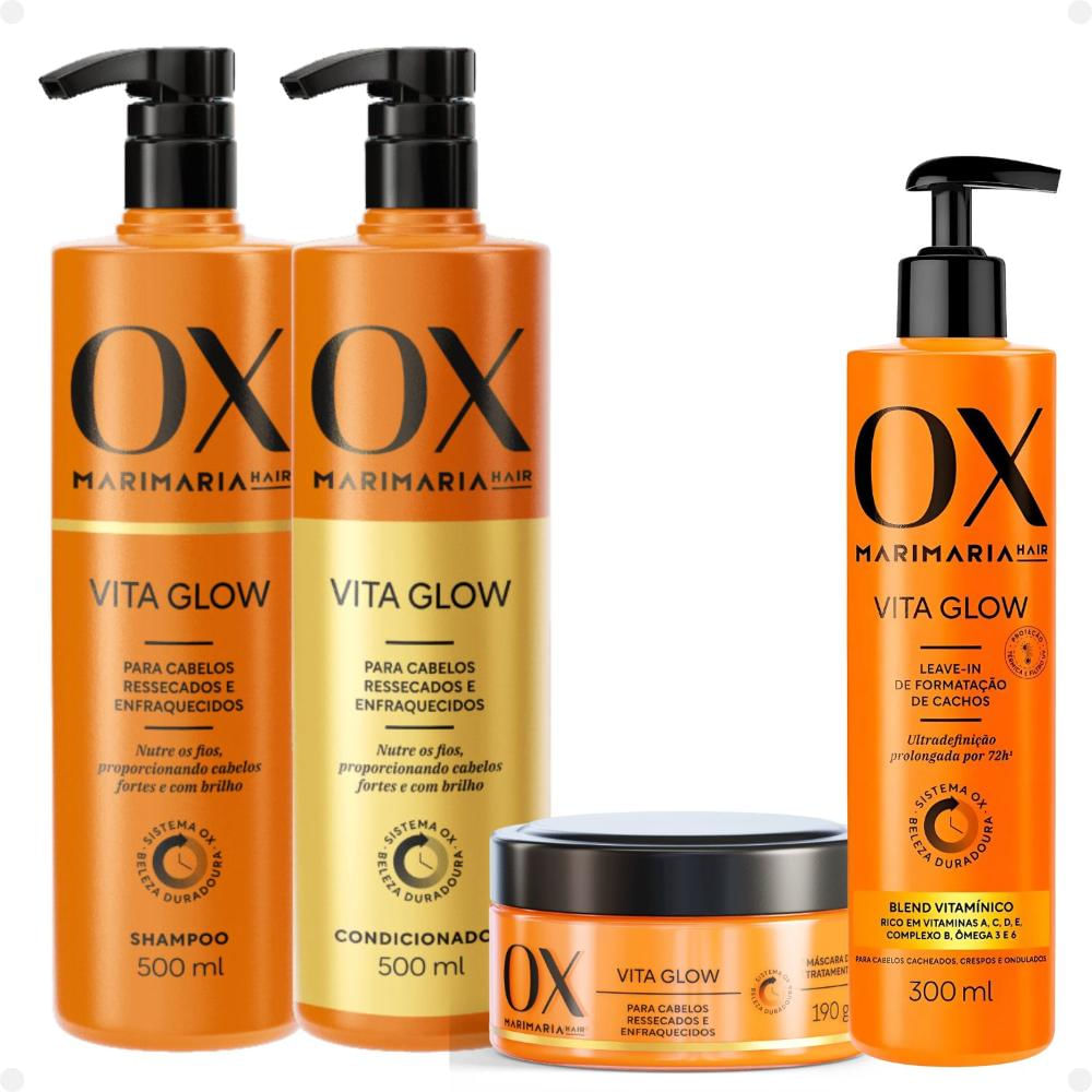 Kit Ox Mari Maria Hair Vita Glow: Shampoo + Condicionador + Máscara +  Leave-In