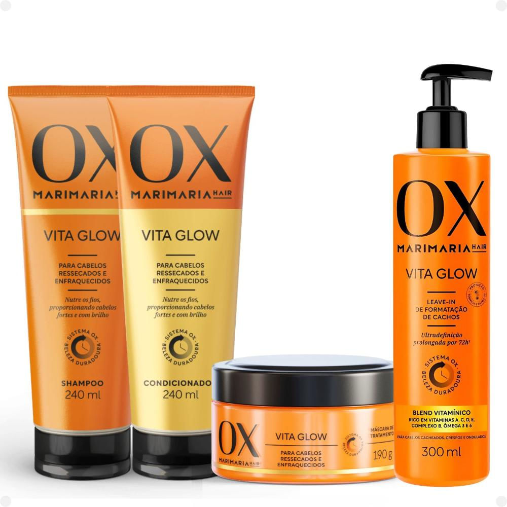 Kit Ox Mari Maria Hair Vita Glow: Shampoo + Condicionador +Máscara + Leave-In
