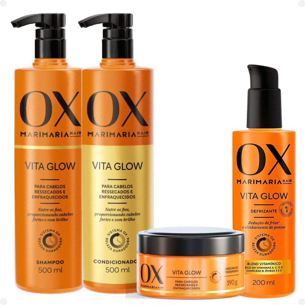 Kit Ox Mari Maria Hair Vita Glow Shampoo + Condicionador + Máscara + Defrizante