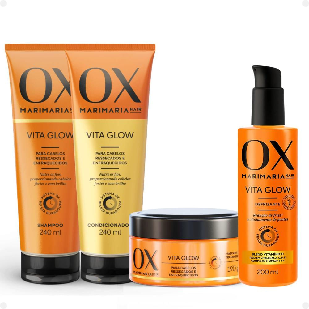 Kit Ox Mari Maria Hair Vita Glow: Shampoo + Condicionador + Máscara + Defrizante
