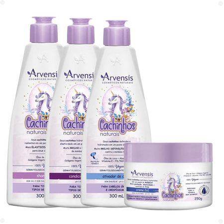 Kit-Arvensis-Cachinhos-Naturais-Cabelos-Crespos-e-Crespíssimos:-Shampoo-300ml,-Condicionador-300ml,-Creme-2x1-250g-e-Ativador-de-Cachos-300ml--1