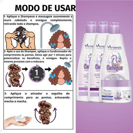 Kit-Arvensis-Cachinhos-Naturais-Cabelos-Crespos-e-Crespíssimos:-Shampoo-300ml,-Condicionador-300ml,-Creme-2x1-250g-e-Ativador-de-Cachos-300ml--3