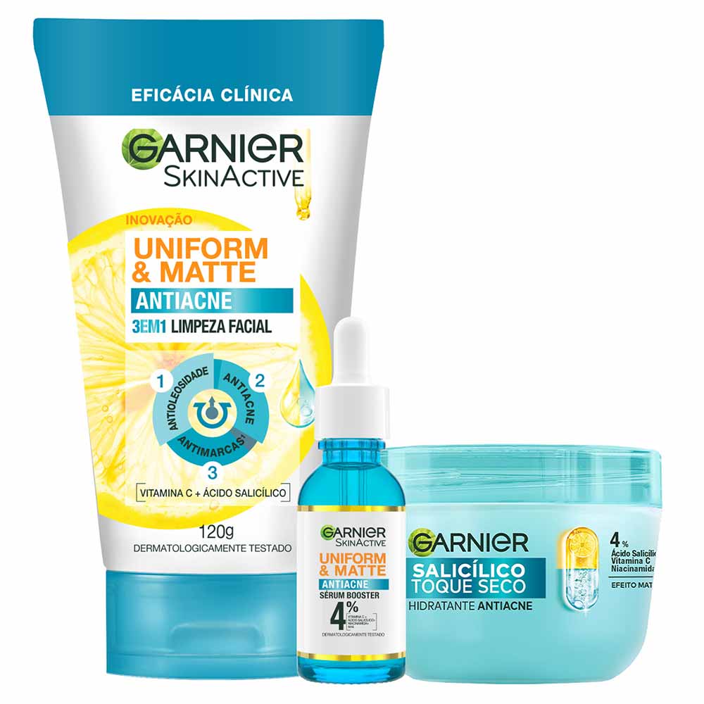 Garnier Skin Antiacne Kit - Hidratante Facial + Sabonete Facial 3 em 1 + Sérum Facial
