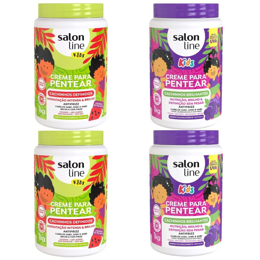 Kit Salon Line Kids: Cremes para Pentear 2 Melancia + 2 Uva 1kg
