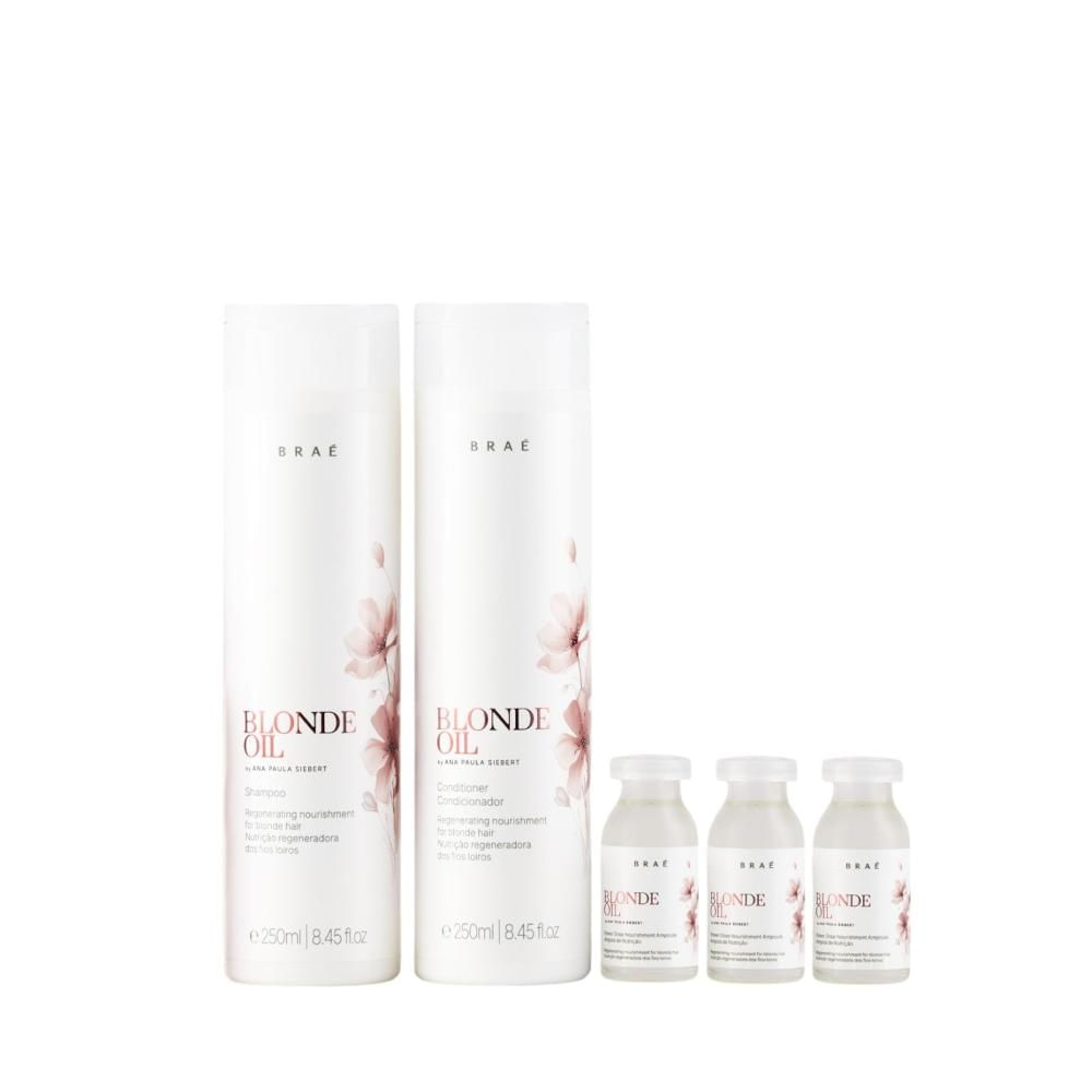 Kit Braé Blonde Oil By Ana Paula Siebert - Shampoo 250ml + Condicionador 250ml + Ampolas 13ml