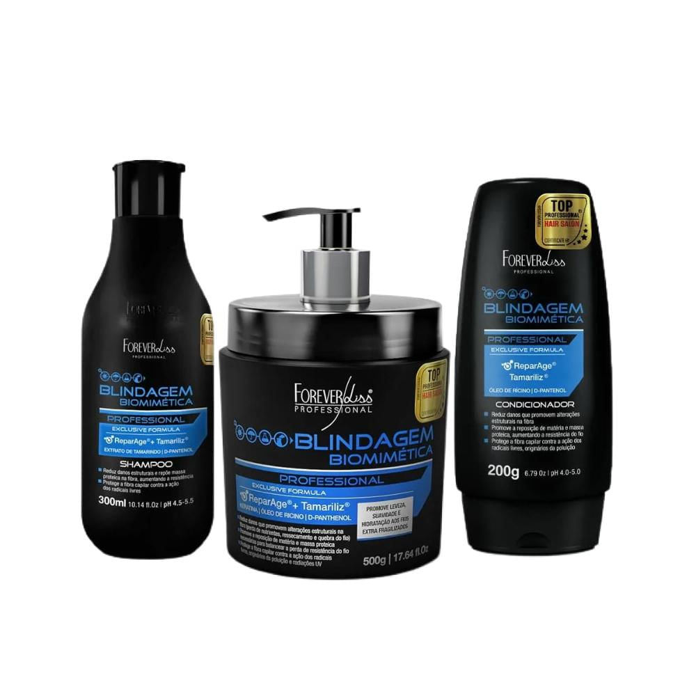 Forever Liss Blindagem Biomimética Capilar Completo - Kit Shampoo, Condicionador e Máscara