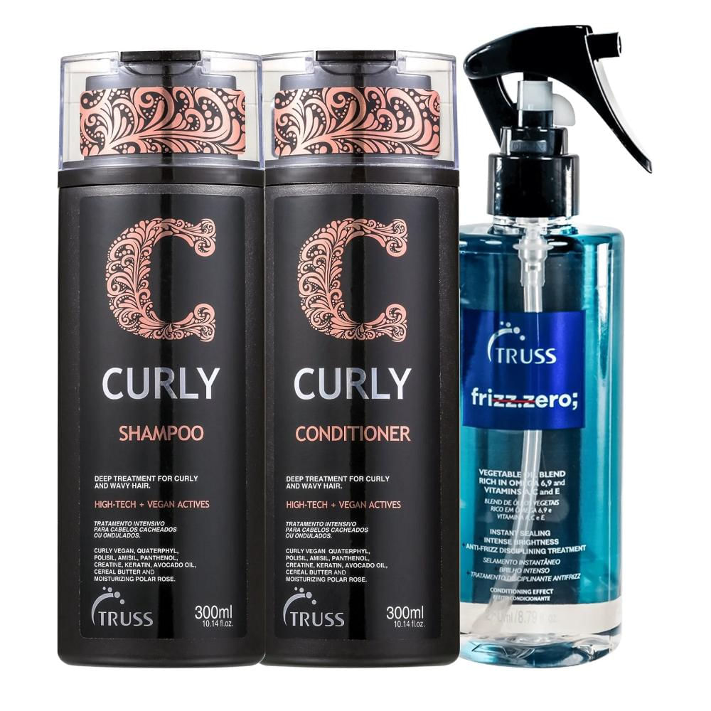 Kit Truss Curly - Shampoo 300ml + Condicionador 300ml + Frizz Zero 260ml