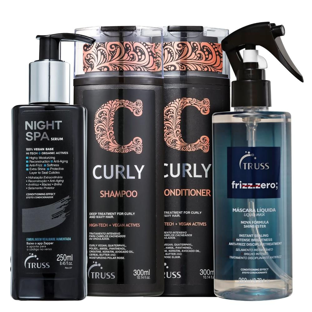 Kit Truss Curly - Shampoo 300ml + Condicionador 300ml + Frizz Zero 260ml + Night Spa 250ml