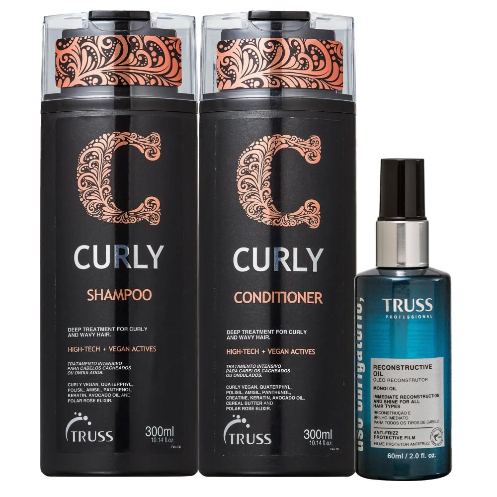 Kit Truss Curly - Shampoo 300ml + Condicionador 300ml +  Uso Obrigatório Óleo 60ml