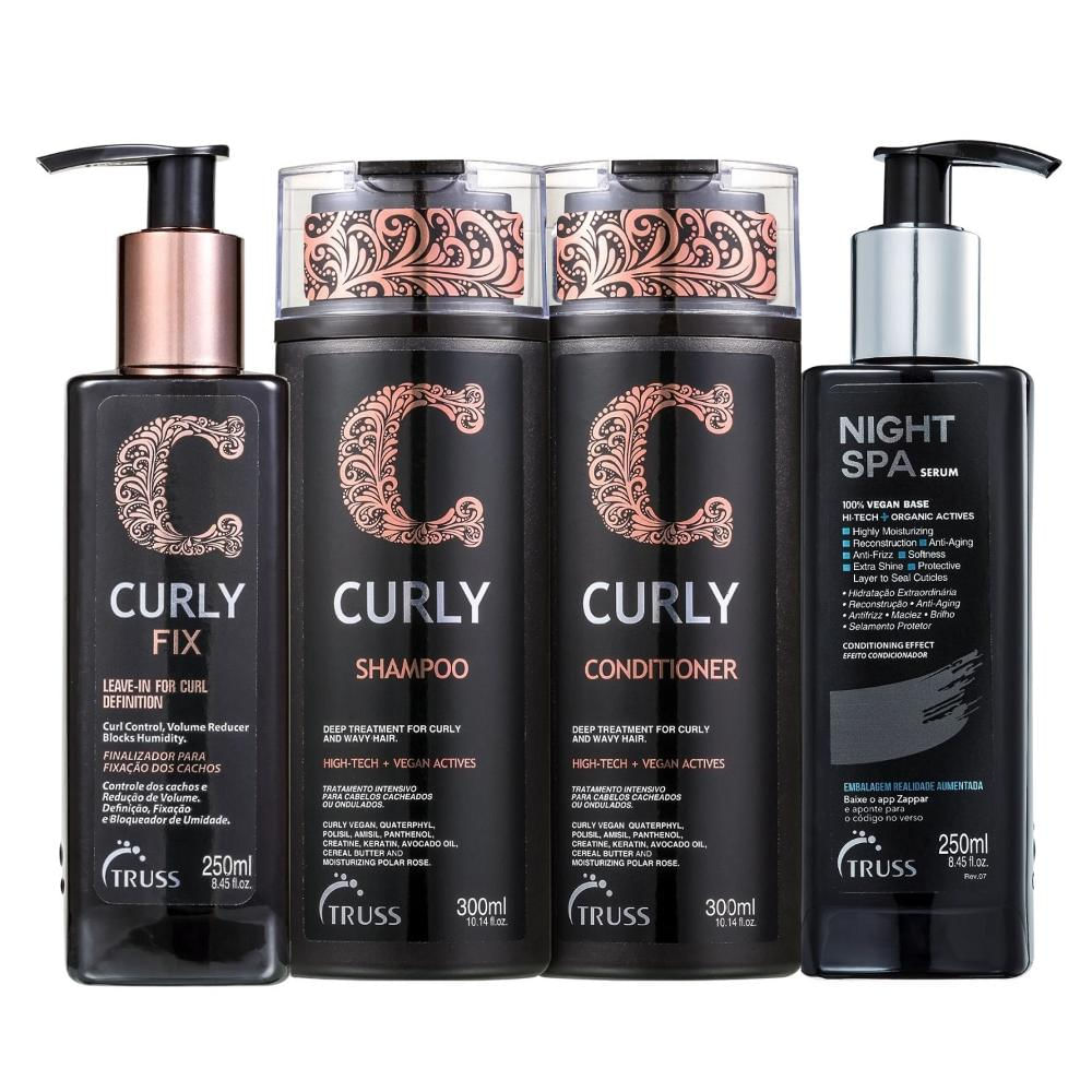 Kit Truss Curly - Shampoo 300ml + Condicionador 300ml + Leave-In Fix 250ml + Night Spa 250ml