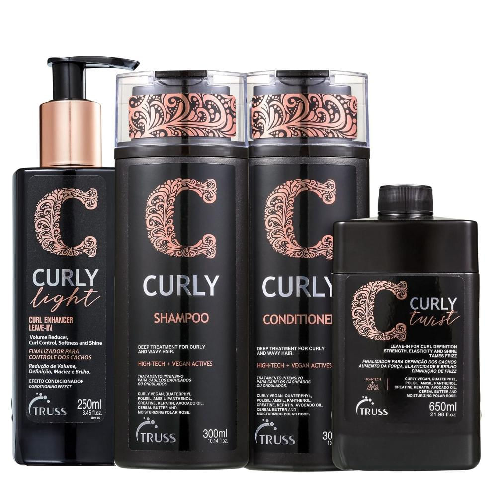 Kit Truss Curly - Shampoo 300ml + Condicionador 300ml + Leave-In Twist 650ml + Leave-In Light 250ml