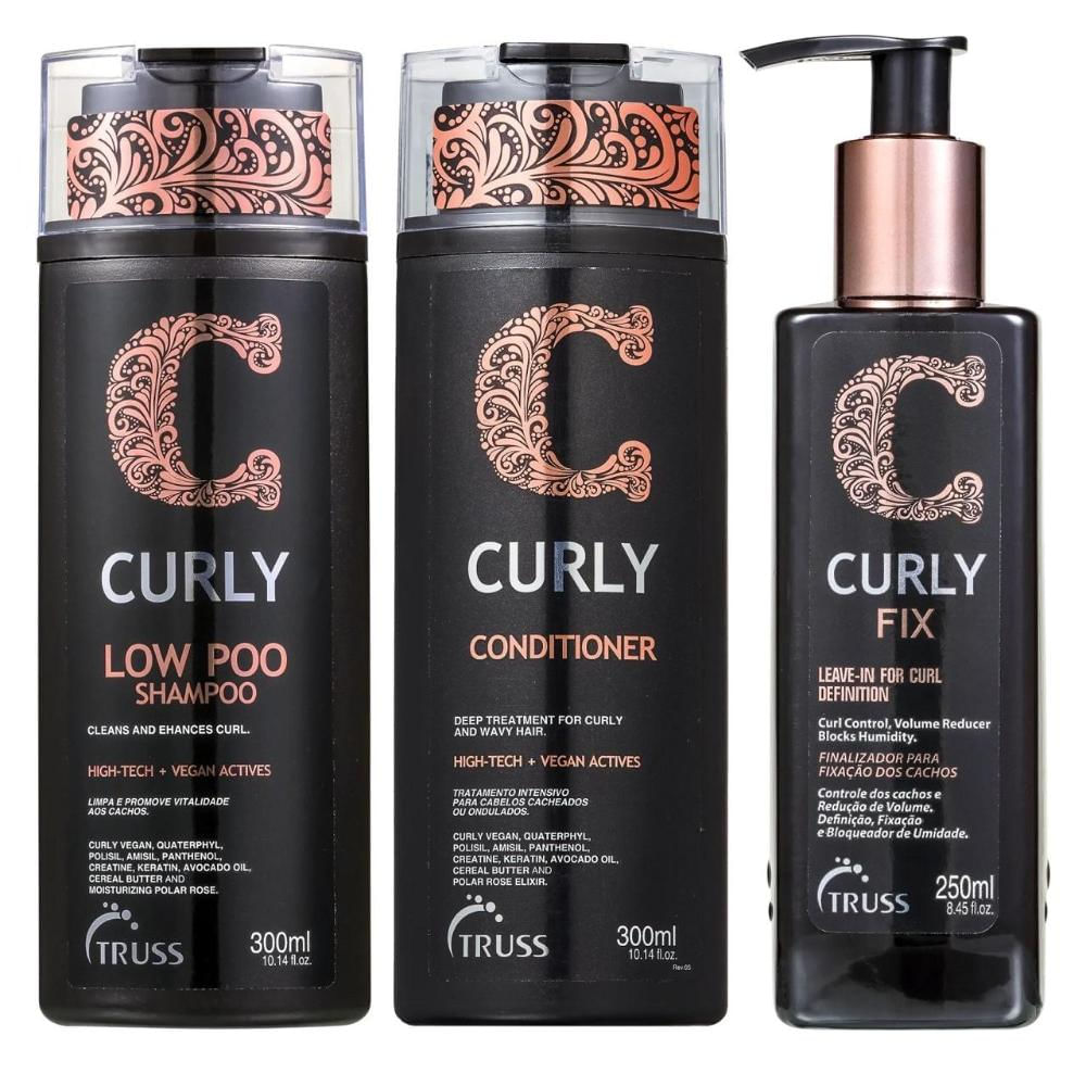 Kit Truss Curly - Shampoo Low-Poo 300ml + Condicionador 300ml + Leave-In Fix 250ml