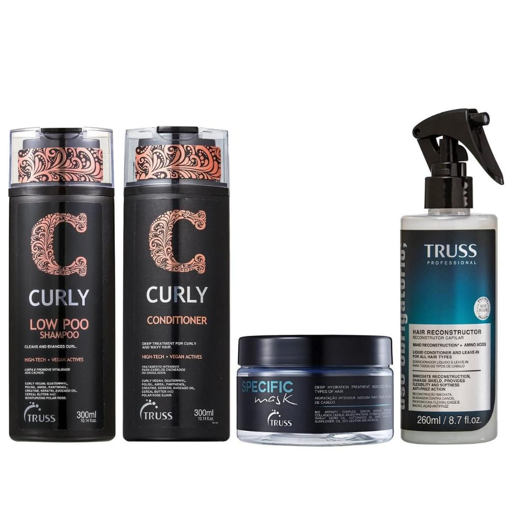 Kit Truss Curly - Shampoo Low-Poo 300ml + Condicionador 300ml + Máscara Specific 180g + Uso Obrigatório 260ml