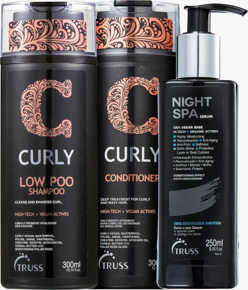 Kit Truss Curly - Shampoo Low-Poo 300ml + Condicionador 300ml + Leave-In Night Spa 250ml