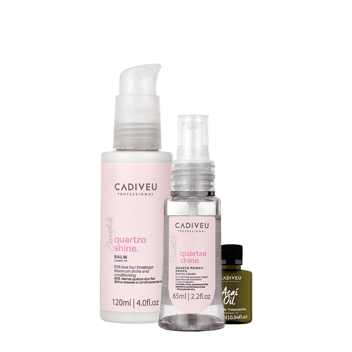 Kit Cadiveu Professional Essentials Quartzo Shine Açaí Oil Leave-in (3 produtos)
