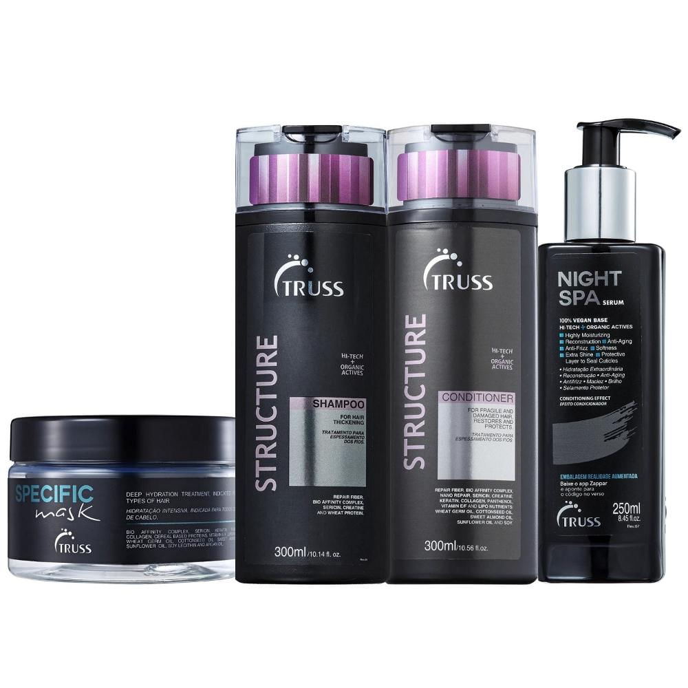 Kit Truss Structure - Shampoo 300ml + Condicionador 300ml + Night Spa 250ml + Máscara Specific 180g