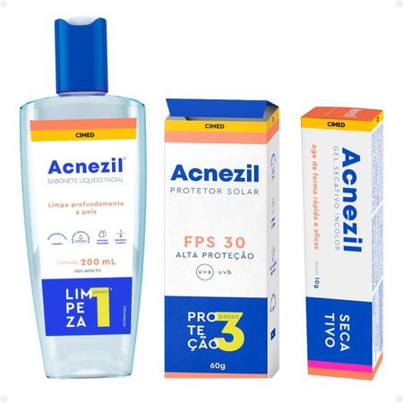 Kit-Cimed-Acnezil:-Sabonete-Líquido-200ml-+Protetor-Solar-FPS-30-60g-+-Gel-Secativo-10g--1