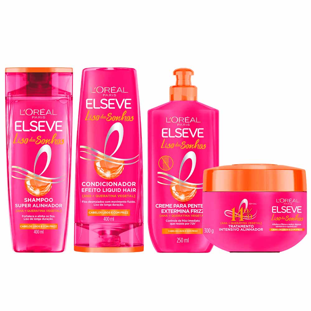 Elseve Liso dos Sonhos Kit - Shampoo + Condicionador + Máscara Capilar + Creme para Pentear