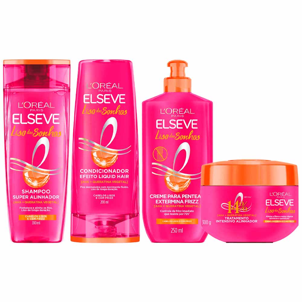 Elseve Liso dos Sonhos Kit - Condicionador + Shampoo + Máscara Capilar + Creme para Pentear