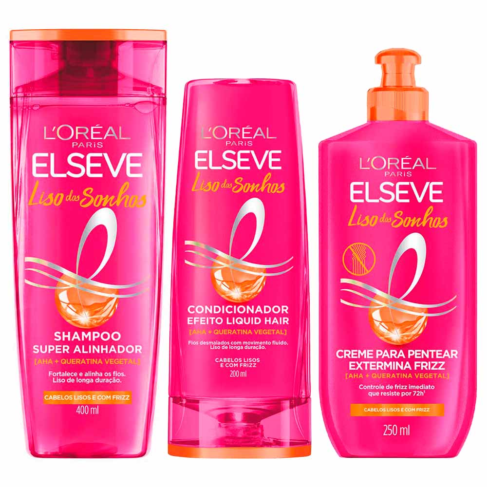 Elseve Liso dos Sonhos Kit - Creme para Pentear + Shampoo + Condicionador