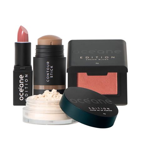 Kit Océane Edition Mini Lipstick Sienna Nude Blush Caramel Pó Translúcido e Contorno Stick... Kit Océane Edition Mini Lipstick Sienna Nude Blush Caramel Pó Translúcido e Contorno Stick...