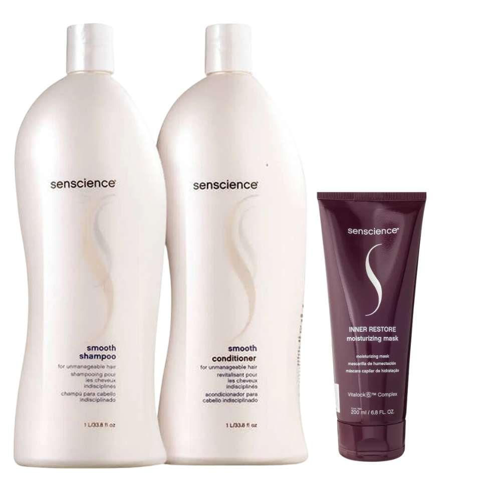 Senscience Smooth Shampoo 1l + Condicionador 1l + Inner Restore 200ml