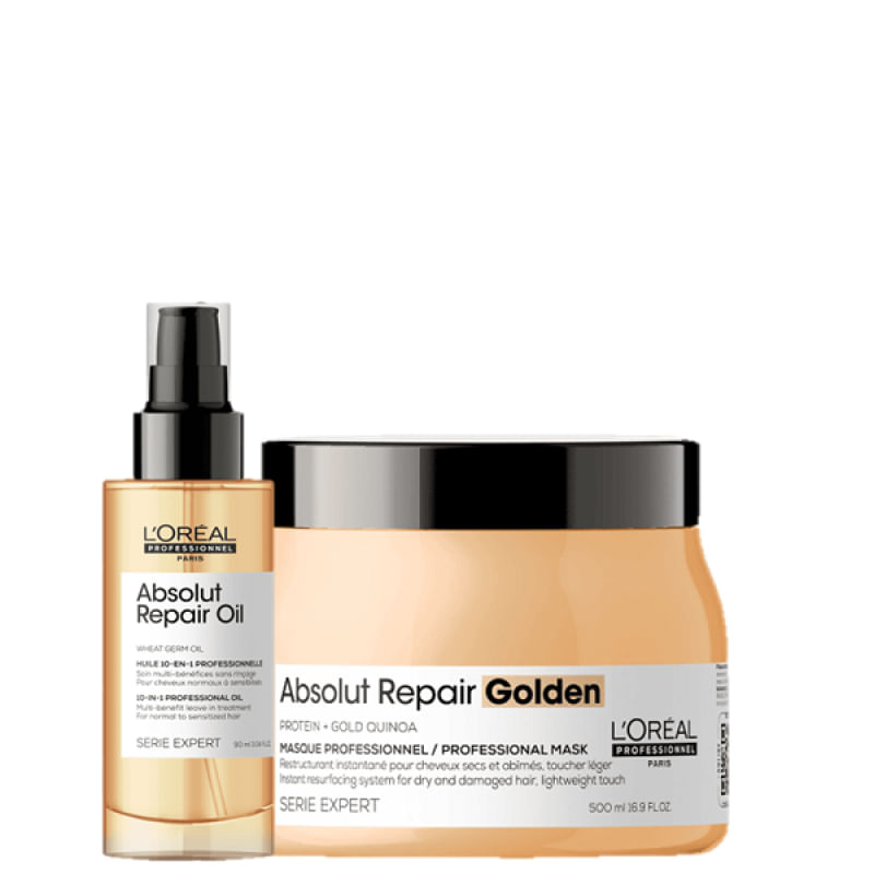 Kit L'Oréal Professionnel Serie Expert Absolut Repair Gold Quinoa Protein Golden Máscara 500ml + Óleo 90ml