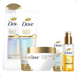 Kit Dove Bond Intense Repair Completo: Shampoo 350ml, Condicionador 250ml, Máscara, Leave-In e Óleo Sérum Bifásico