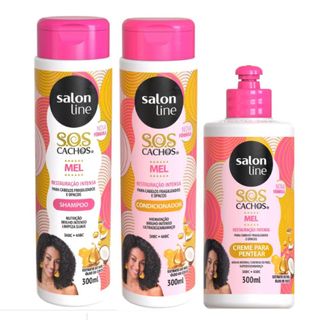 Kit Salon Line Sos Cachos Mel Restauração Intensa C/3