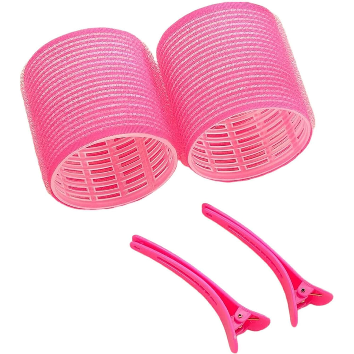 Nobrand - Kit Bobes de Cabelo com Velcro e Grampo 60mm Nº 8 Rosa (2 Peças)