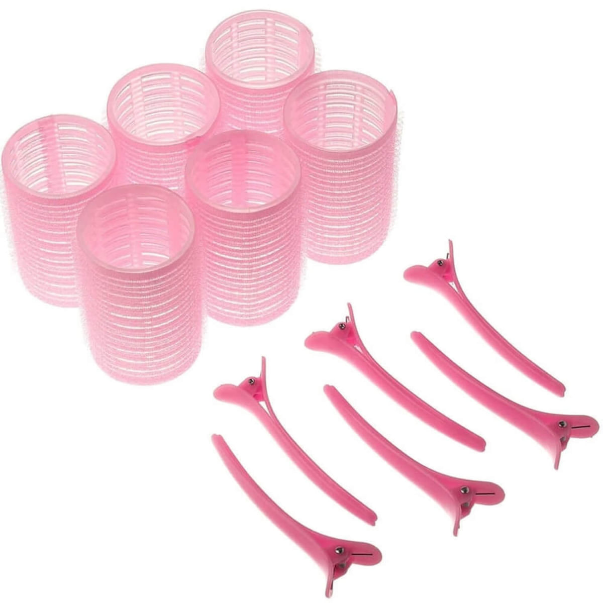 Nobrand - Kit Bobes de Cabelo com Velcro e Grampo 40mm Nº 5 Rosa (6 Peças)