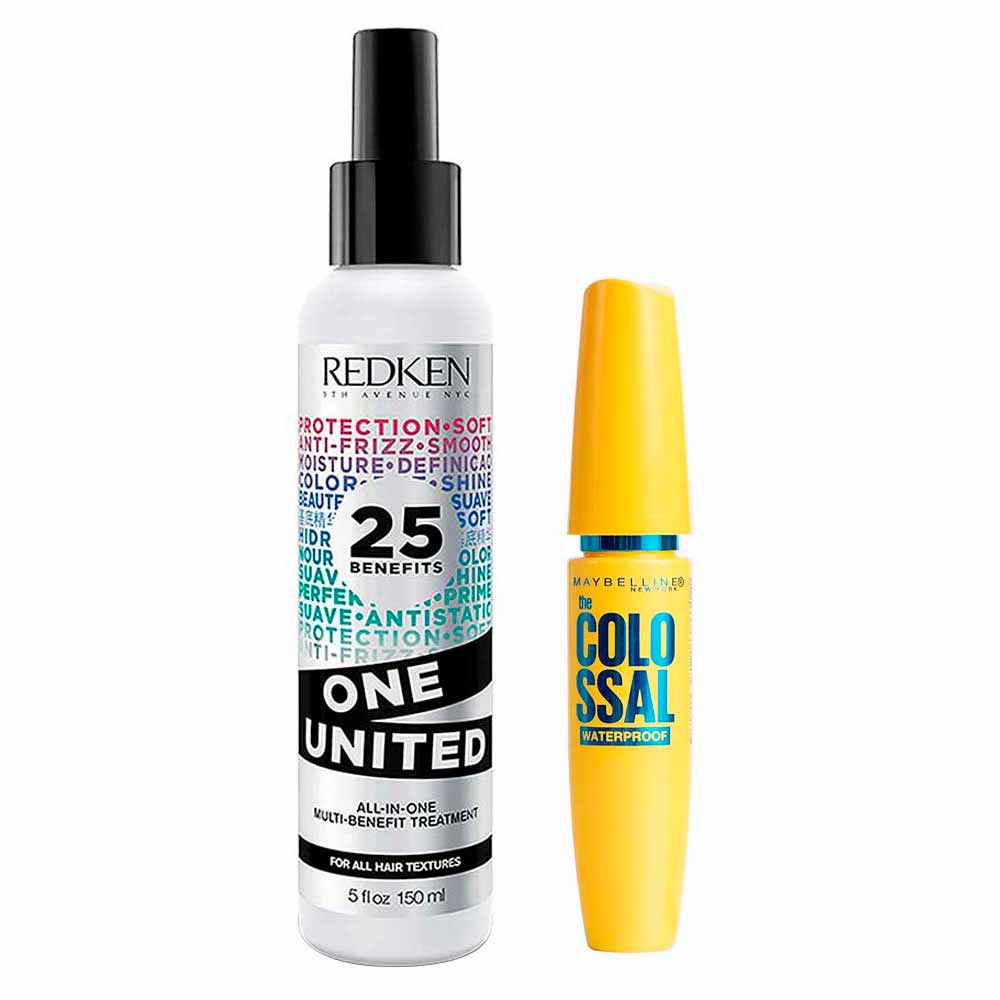 Kit Maybelline + Redken - Máscara de Cílios The Colossal à Prova D’água Preto + Spray One United