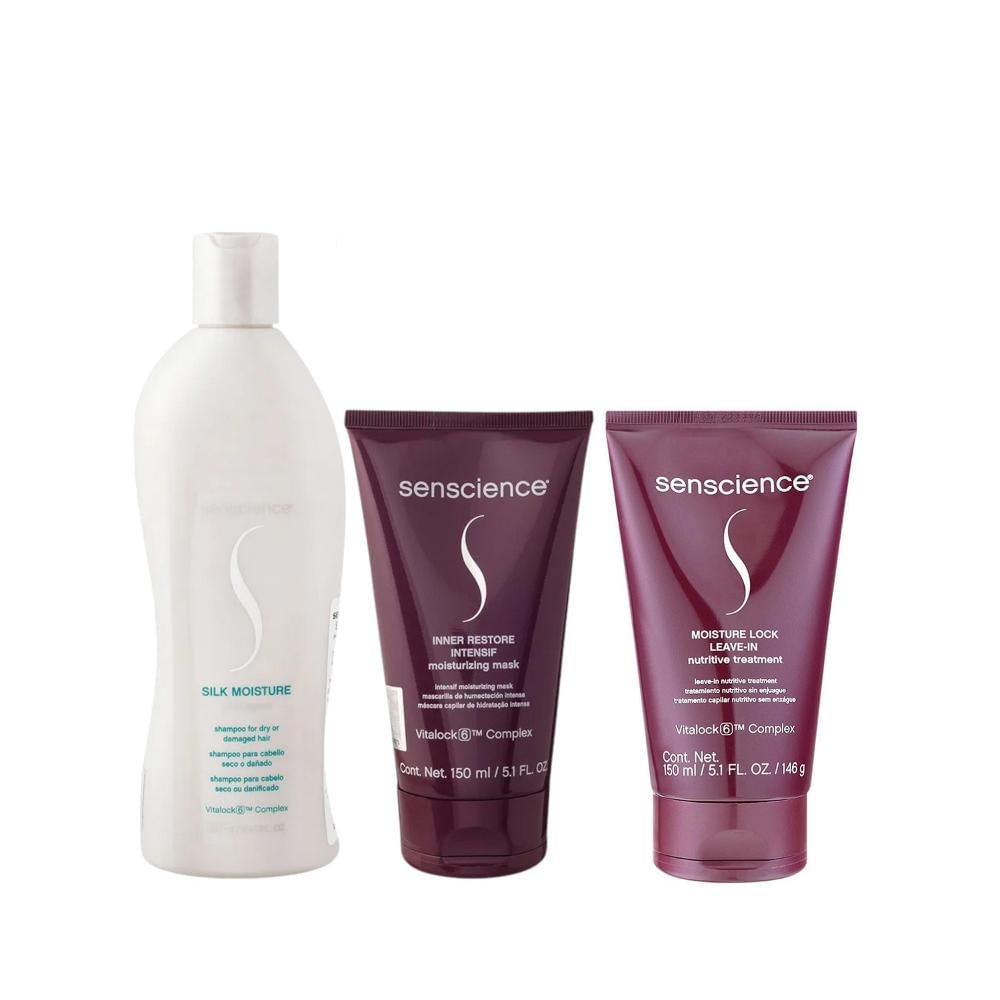 Kit Senscience Silk Moisture Shampoo 280ml + Inner Restore intensif 150ml + Moisture Lock 150ml