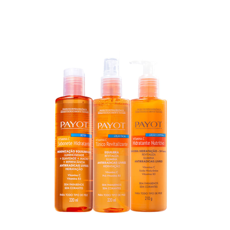 Kit Payot Complexo Vitamina C Sabonete Liquido Tônico Facial 220ml e Loção Hidratante Corporal 210g