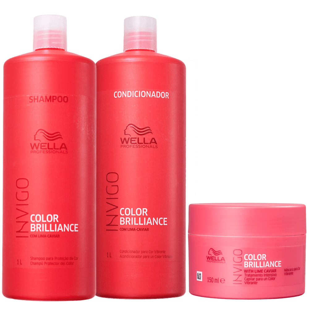 Kit Wella Professionals Invigo Color Brilliance Shampoo Condicionador Litro + Máscara (3 produtos)