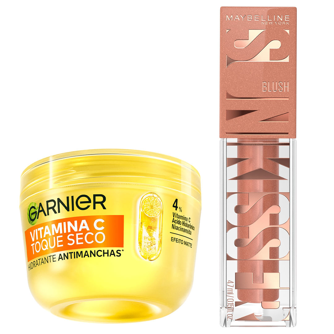 Kit Maybelline + Garnier - Blush Líquido 11 Electric Bronze + Hidratante Facial Vitamina C