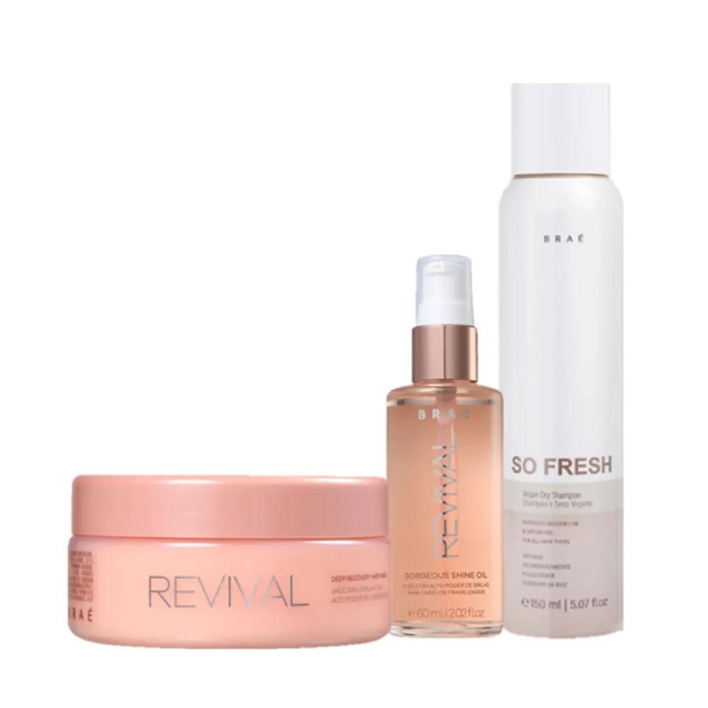 Kit Braé Revival - Máscara 200g + So Fresh 150ml + Óleo Gorgeous Shine 60ml