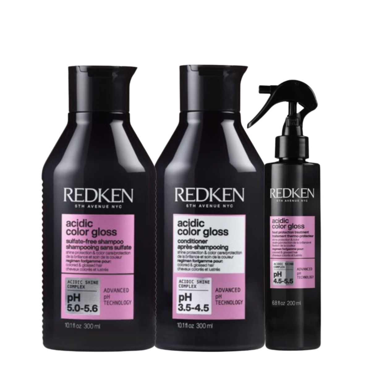 Kit Redken Acidic Color Gloss Shampoo 300ml + Cond 300ml + Leave-In 190ml