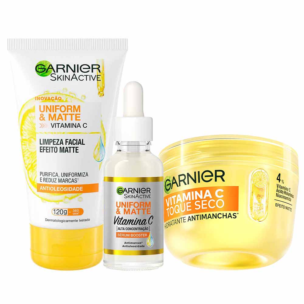 Garnier Skin Vitamina C Kit - Sérum + Hidratante Facial + Gel de Limpeza Facial
