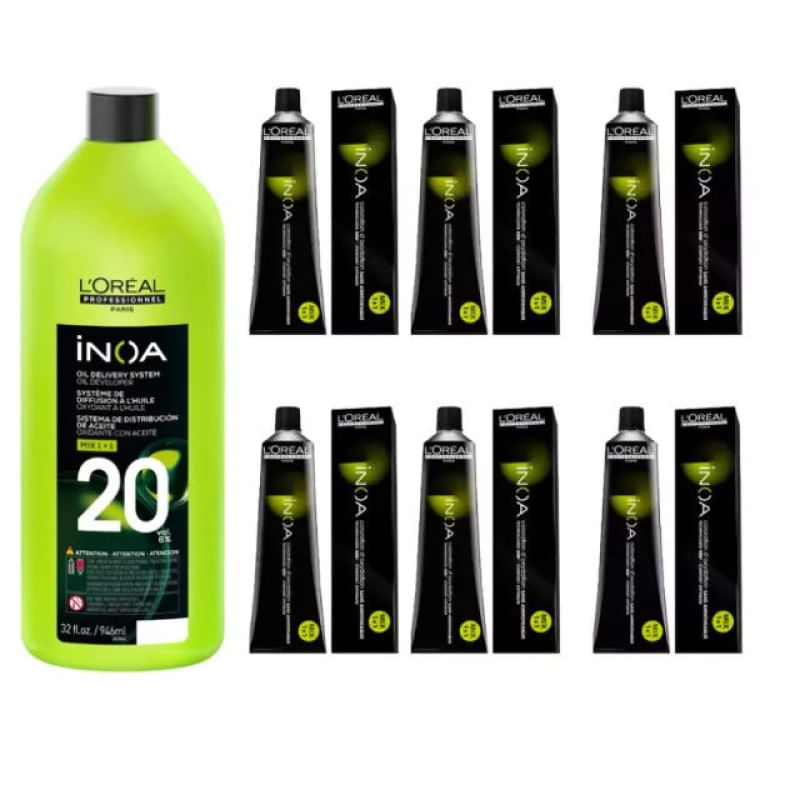 Kit L'Oréal Professionnel 1 Oxidante Inoa 1L  20V + 6 Tubos Inoa 7.0