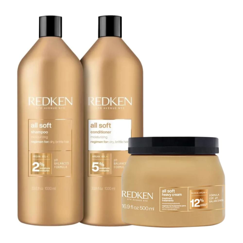 Kit Redken All Soft Shampoo 1L Condicionador 1L e Máscara 500g