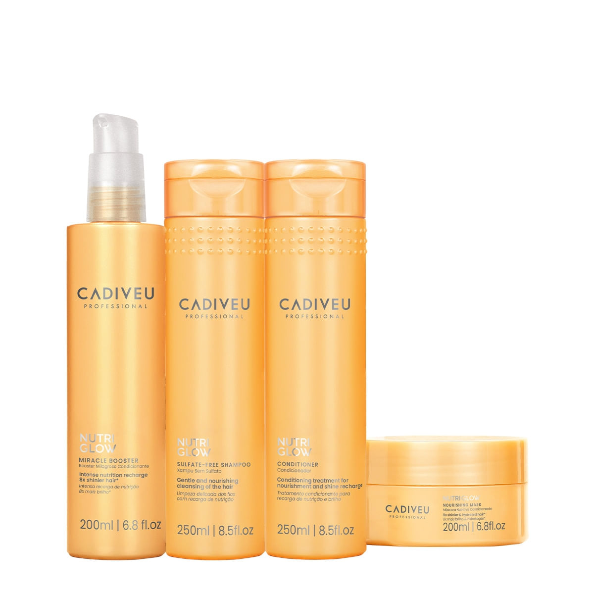 Kit Cadiveu Professional Nutri Glow Shampoo Condicionador Máscara P e Booster Fluído de Tratamento (4 produtos)