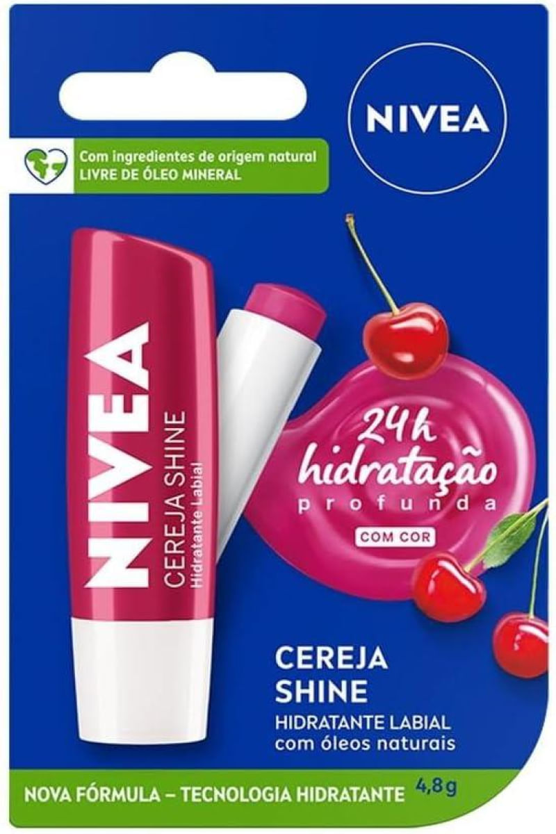Protetor Labial Nivea - Com Cor - Cereja Shine - 4,8g