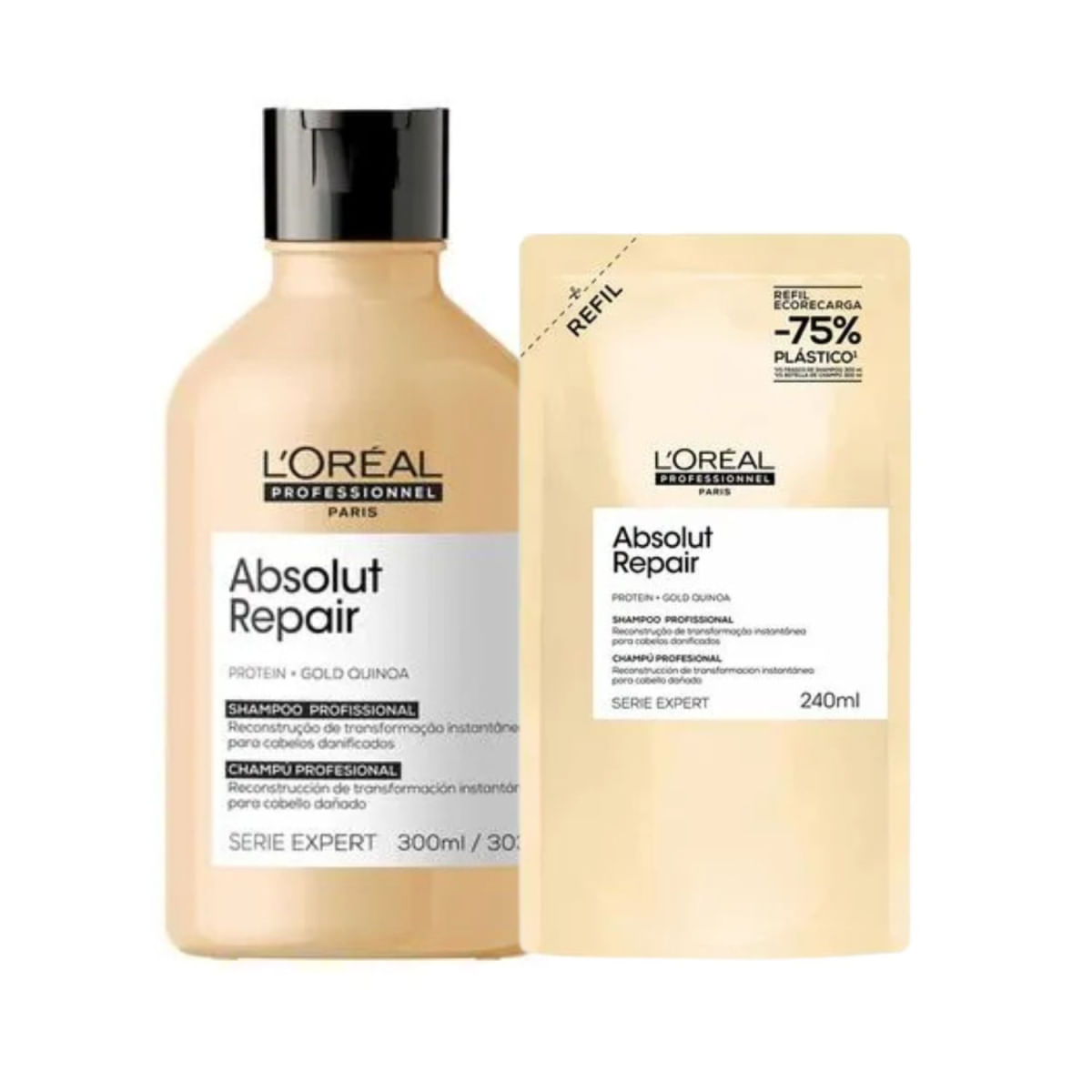 Kit L'Oréal Professionnel Absolut Repair Gold Shampoo 300ml + Refil Shampoo 240ml