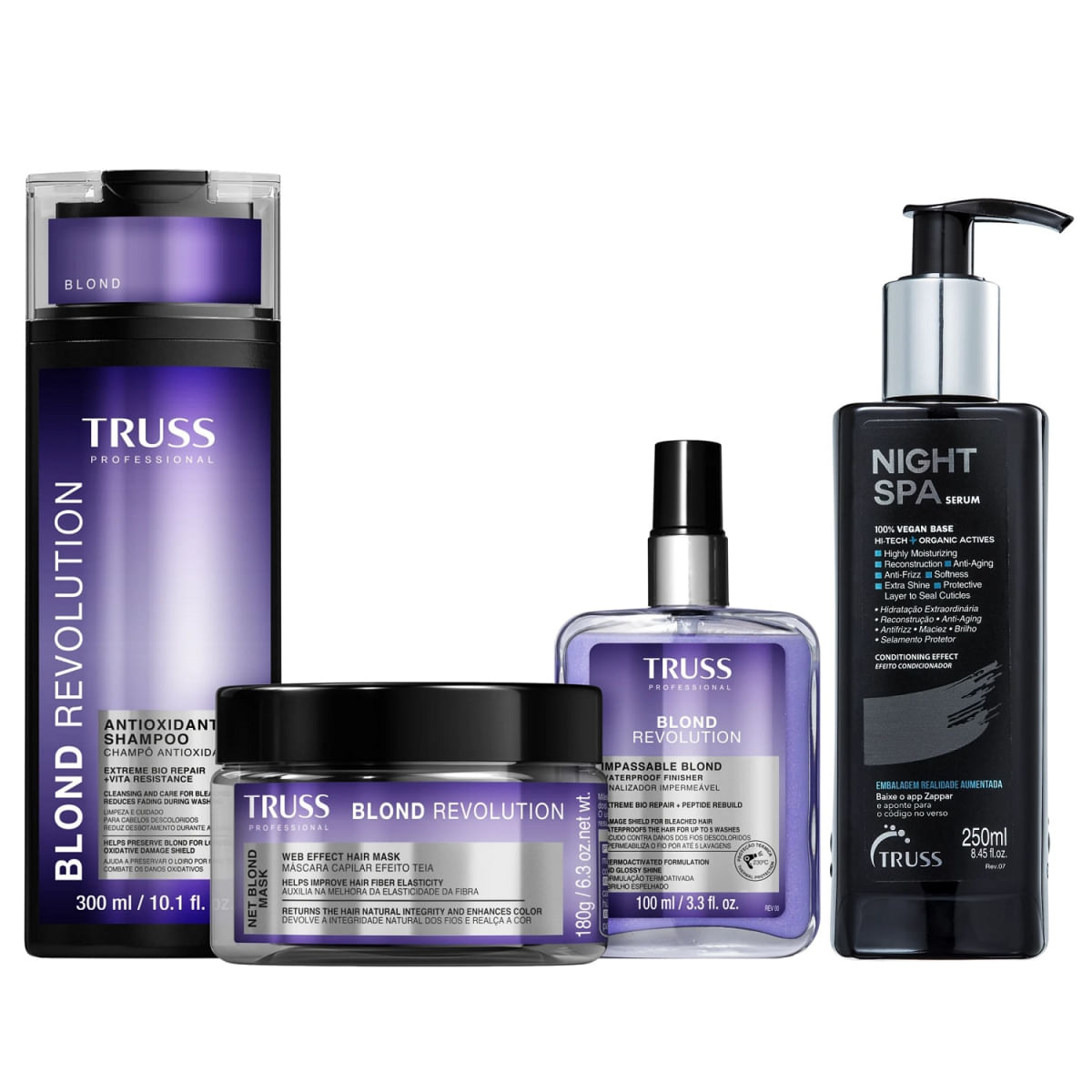 Kit Truss Blond Revolution - Shampoo 300ml + Máscara 180g + Finalizador 100ml + Night Spa 250ml