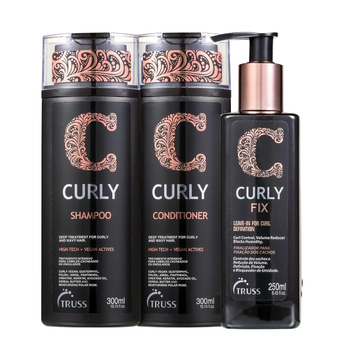 Kit Truss Curly - Shampoo 300ml + Condicionador 300ml + Leave-in Fix 250ml